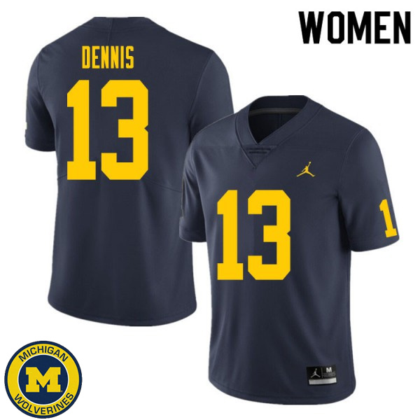 Women Michigan Wolverines #13 Eamonn Dennis Navy Stitched Football Jersey